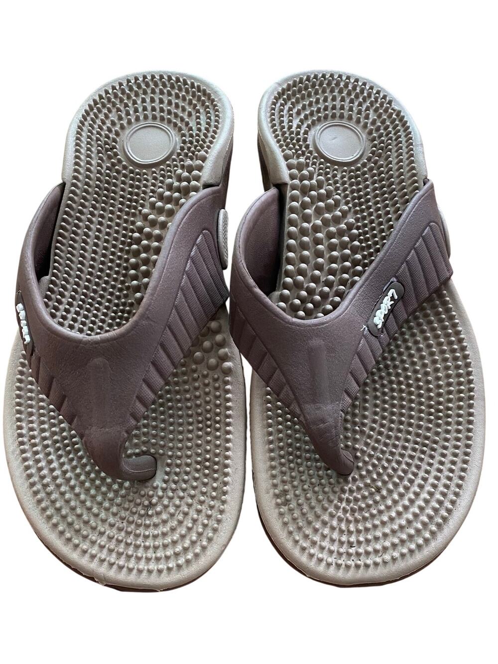 "Sport" Women's Massage Flipflop Sandals/Acupresssure Footbed, 8.5 US, Brown/Tan